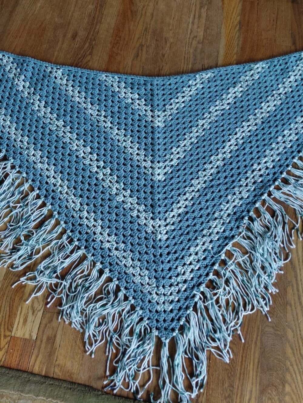 Crochet Oversized Fringe Granny Triangle Shawl Layering Piece One of a Kind Boho